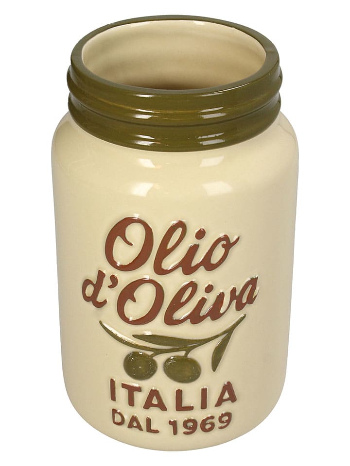 Vaas "Olio D'Oliva" crème/kaki - (H)18 x Ø 11 cm