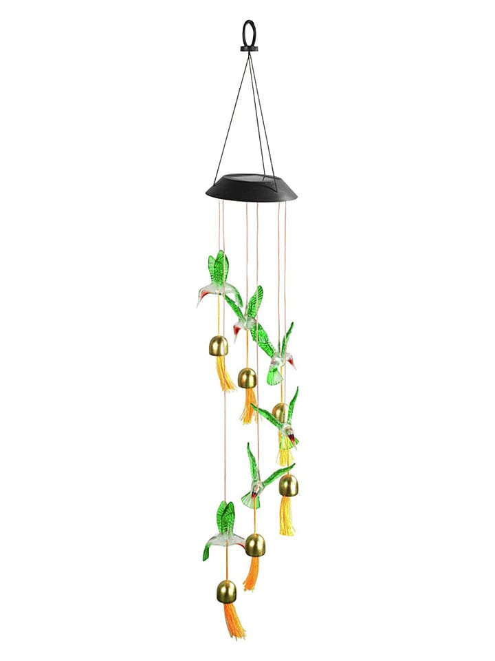 LED-Solar-Windspiel "Kolibris" in Gelb/ Grün - (L)12,5 x (B)12,5 x (H)78 cm