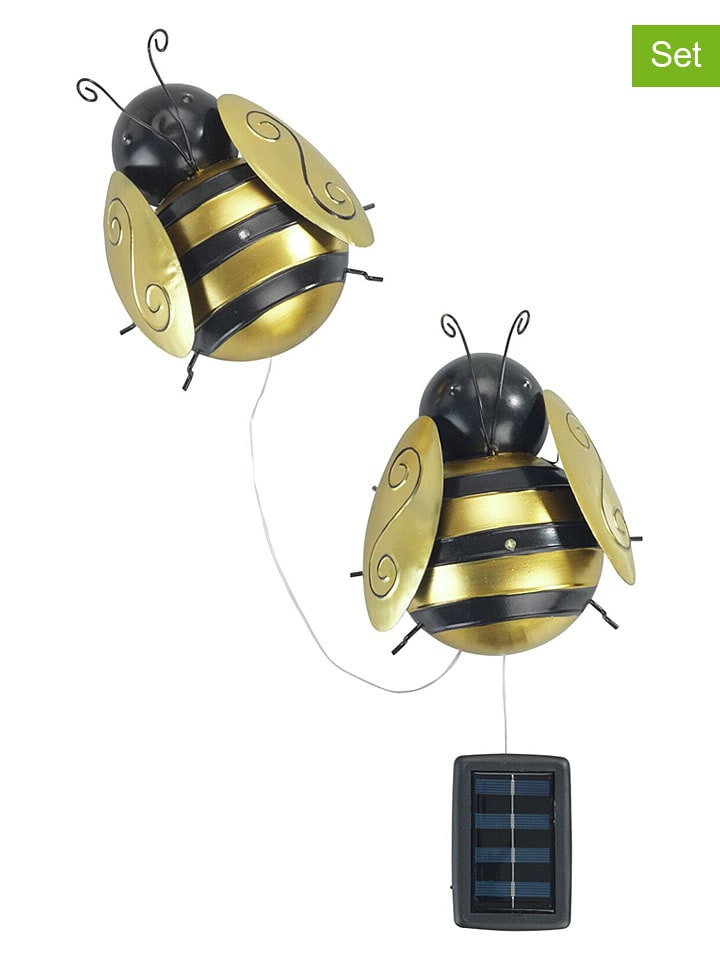 2er-Set LED-Solar-Gartenleuchten "Biene" in Gold - (B)16,5 x (H)1,5 x (T)18 cm