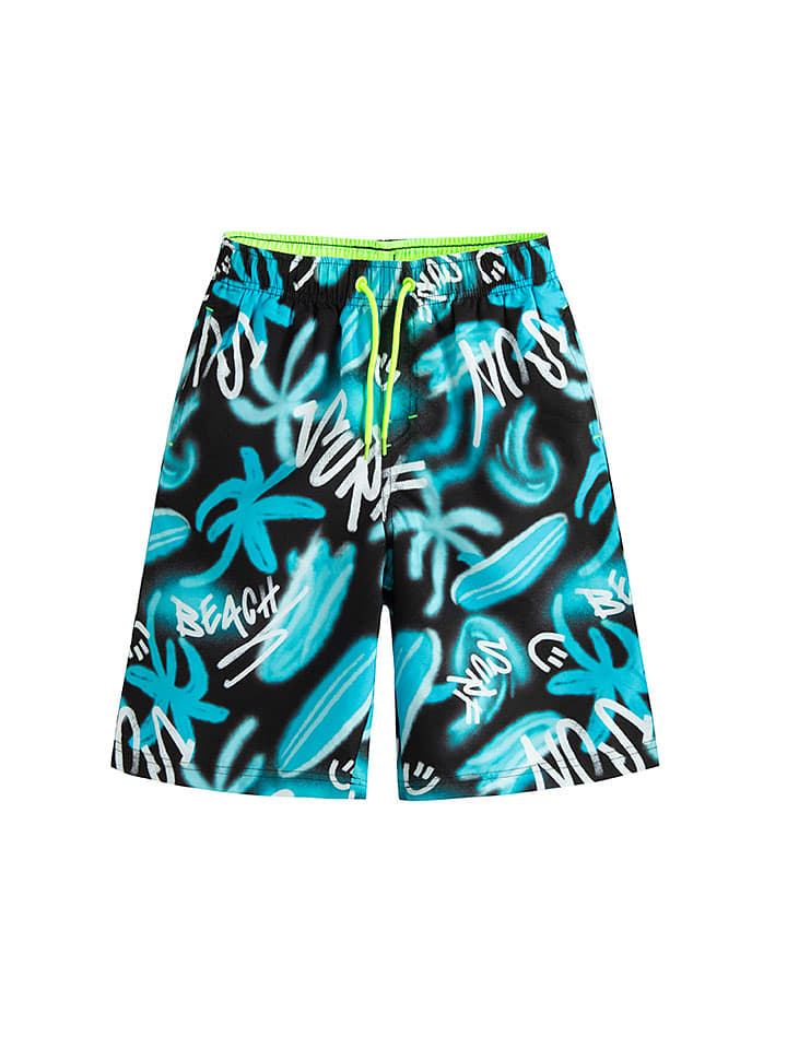 Badeshorts in Hellblau/ Schwarz