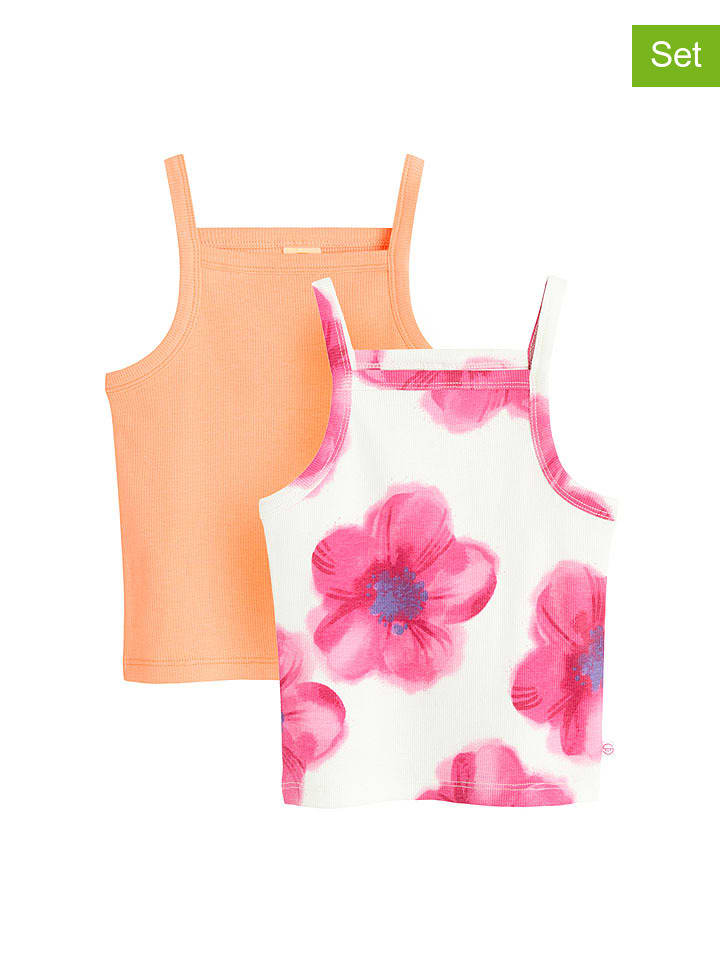2-delige set: tops wit/oranje