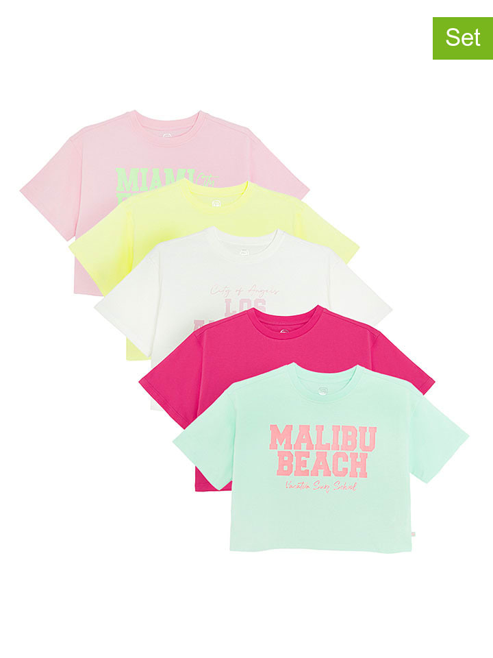 5-delige set: shirts geel/lichtroze/wit