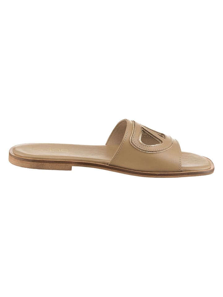 Leder-Pantoletten in Beige
