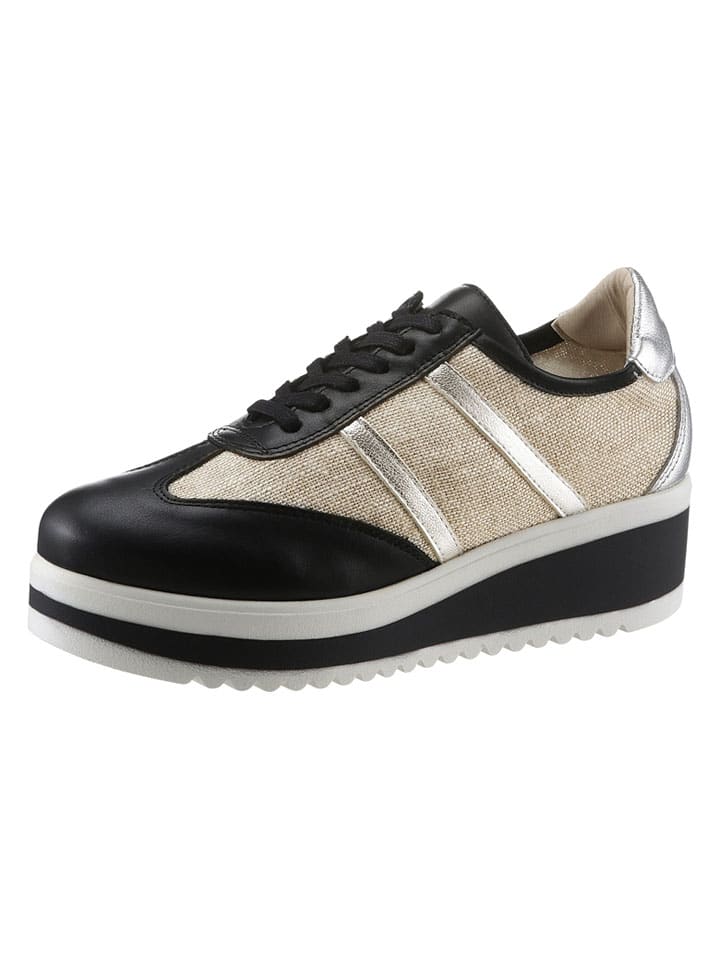 Veterschoenen zwart/beige