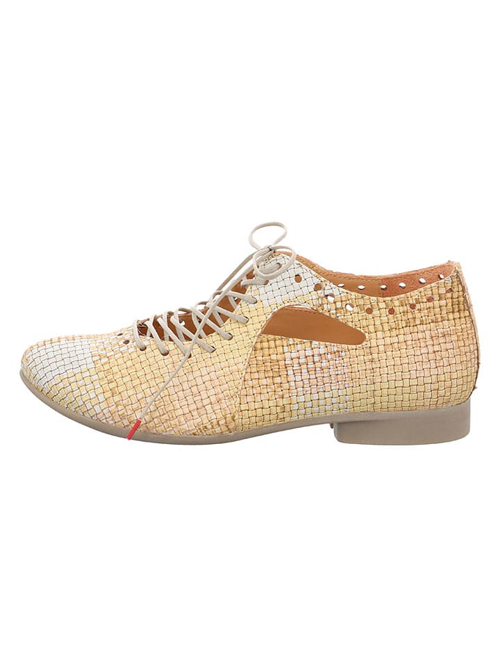 Leren veterschoenen beige