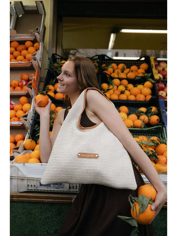 Shopper bag "Aya" w kolorze beżowym - 40 x 35 x 3 cm