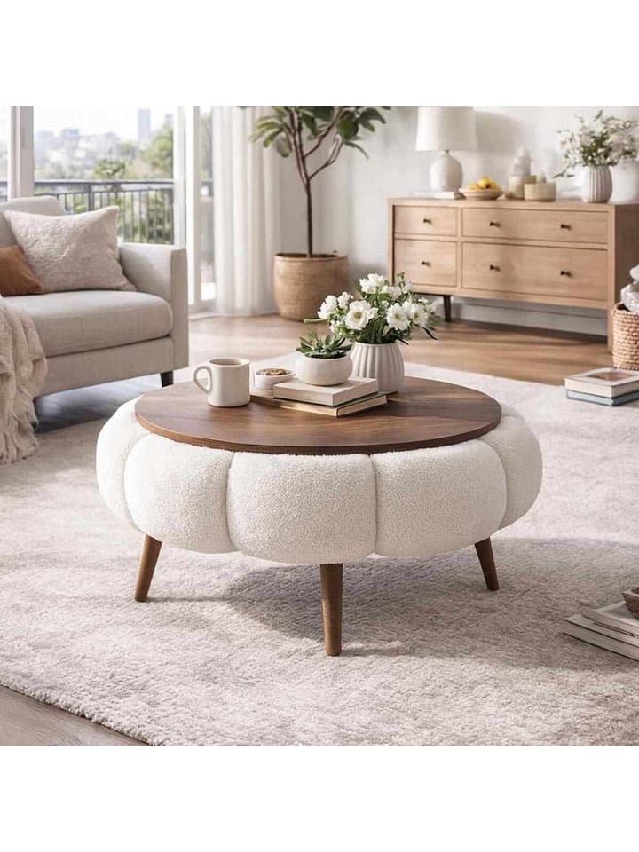 Salontafel ''Papatya'' bruin/wit - (H)44 x Ø 60 cm