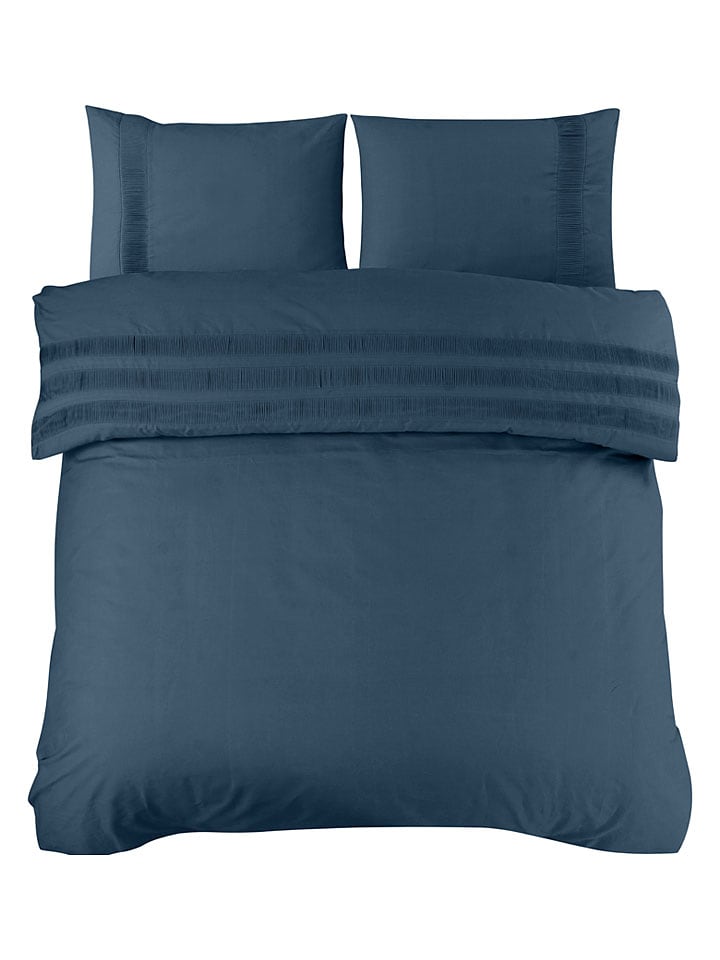 Perkal beddengoedset ''Bali'' donkerblauw