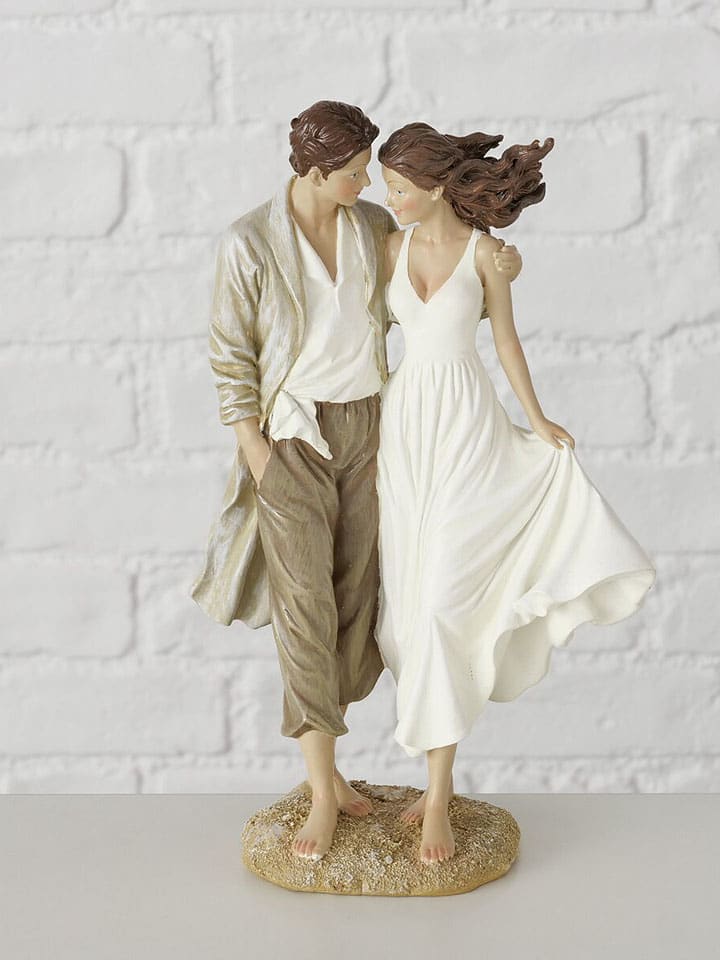 Dekofigur "Couple" in Beige/ Weiß - (H)25,5 cm