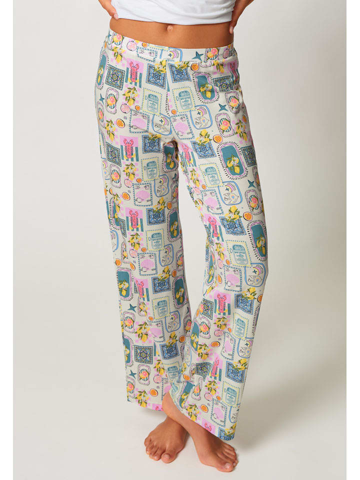 Pyjama-Hose in Weiß/ Blau/ Rosa
