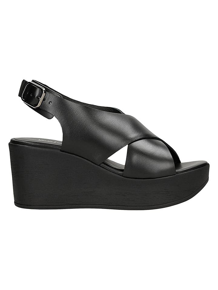 Leder-Keilsandaletten in Schwarz