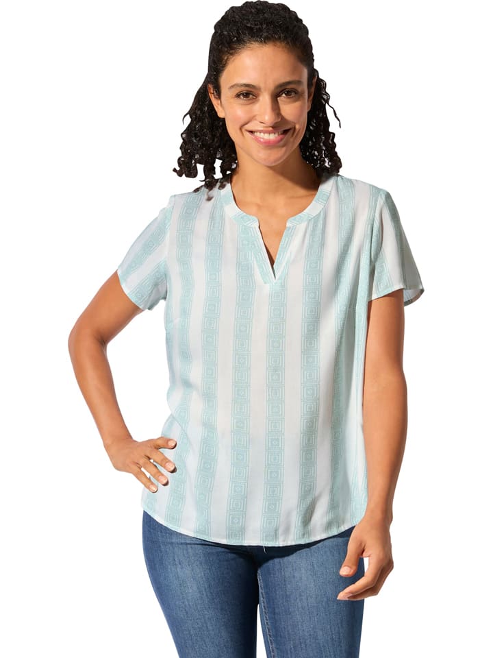 Bluse in Türkis/ Weiß