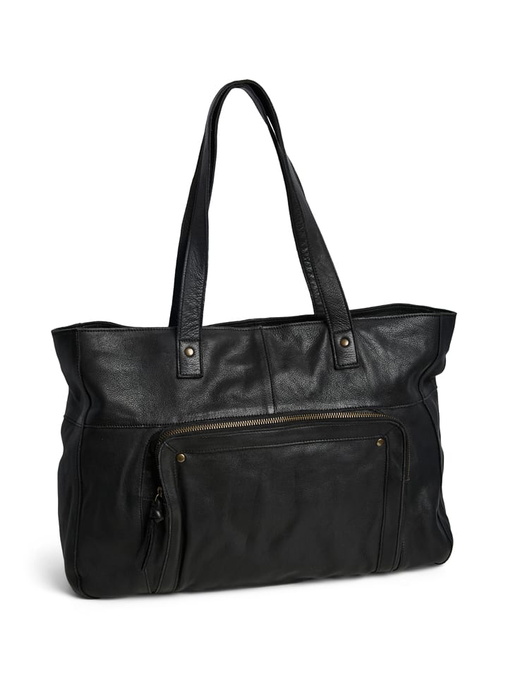 Leder-Weekender in Schwarz - (B)40 x (H)31 x (T)13,5 cm