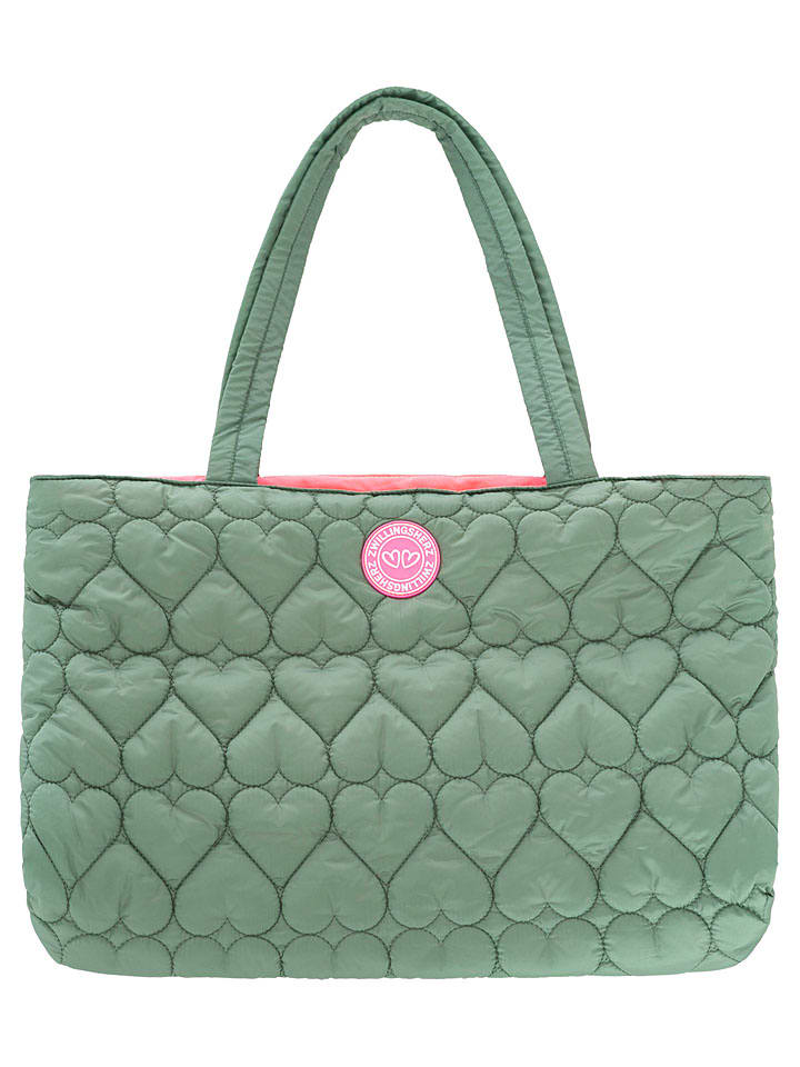 Shopper bag "Heart quilting" w kolorze zielonym - 50 x 35 x 13 cm