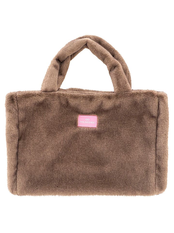 Shopper bag "Uni" w kolorze szarobrązowym - 50 x 35 cm