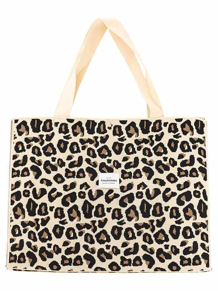 Shopper bag "Leo" w kolorze kremowym - 49 x 38 cm