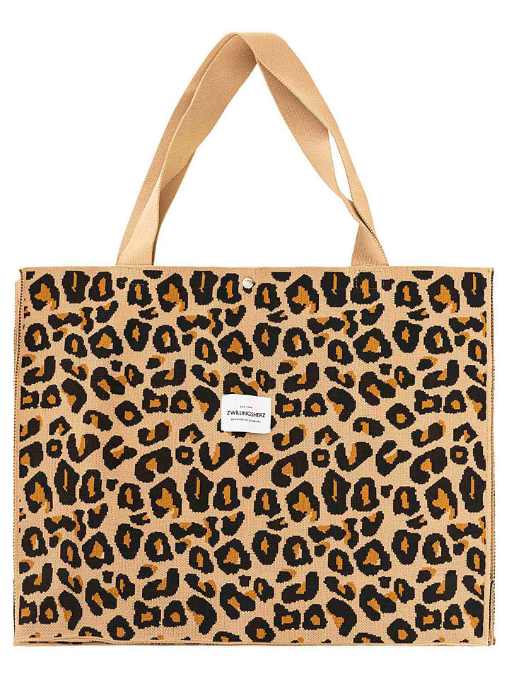 Shopper bag "Leo" w kolorze beżowym - 49 x 38 cm