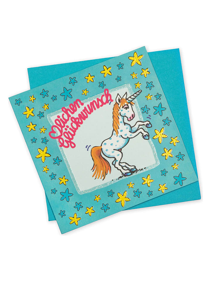 Glitter-Grußkarte "Einhorn" in Türkis