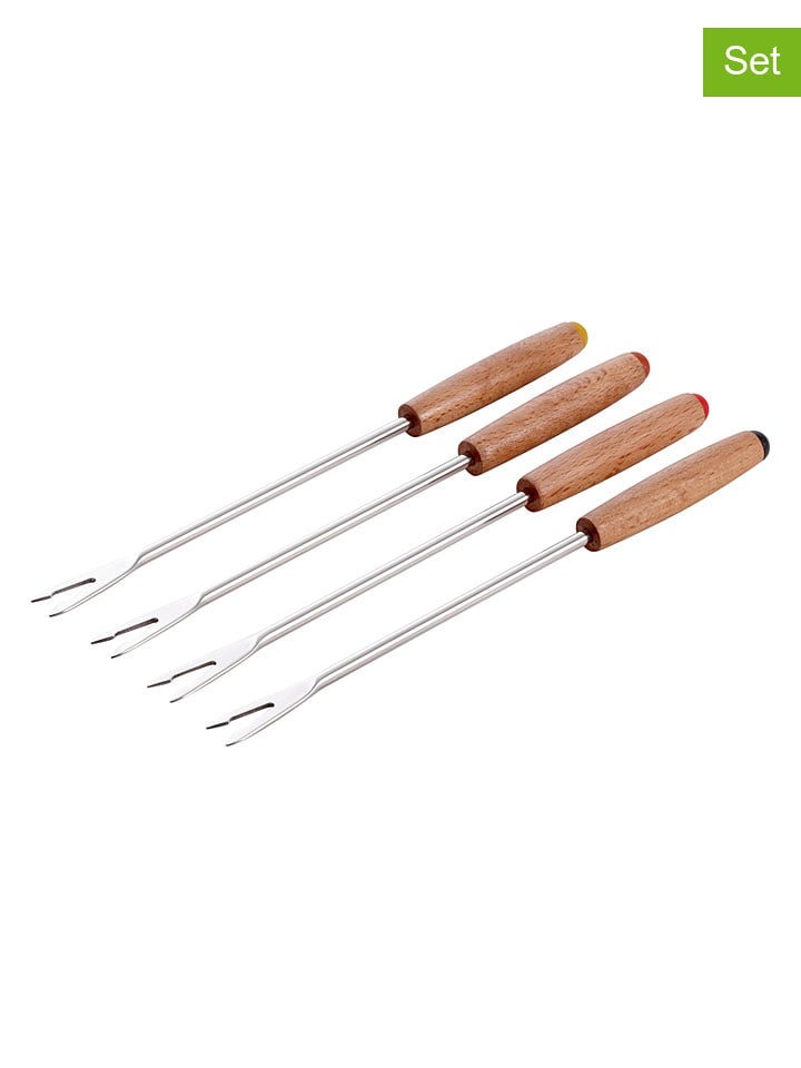 Widelce (4 szt.) w kolorze beżowym do fondue - dł. 17 cm