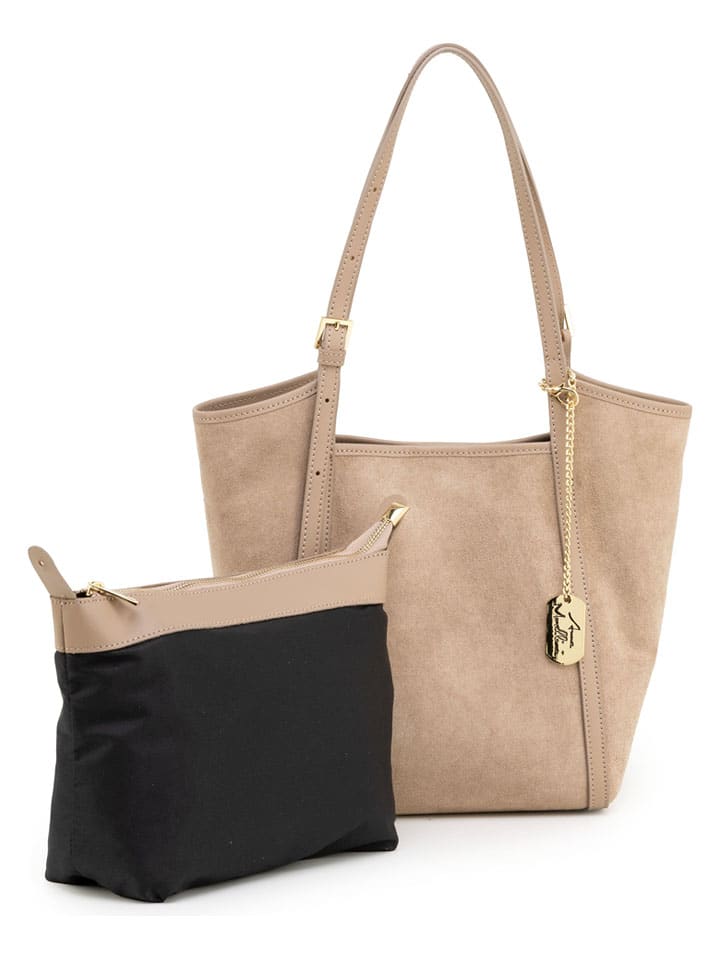 Leder-Schultertasche "Strenzia" in Beige - (B)37 x (H)27 x (T)12 cm