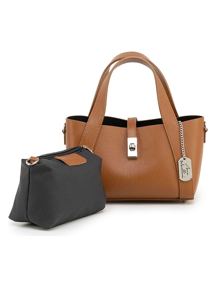 Leren handtas "Nevria" lichtbruin - (B)29 x (H)16 x (D)13 cm