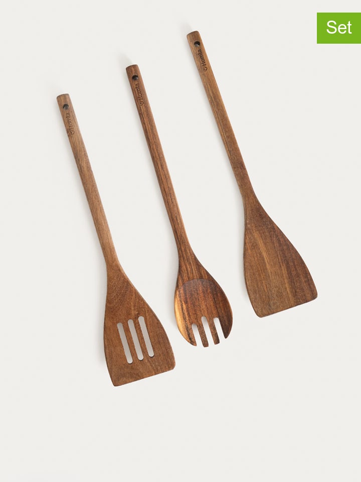 3tlg. Küchenhelfer-Set "Mooka" in Braun - (L)33 cm