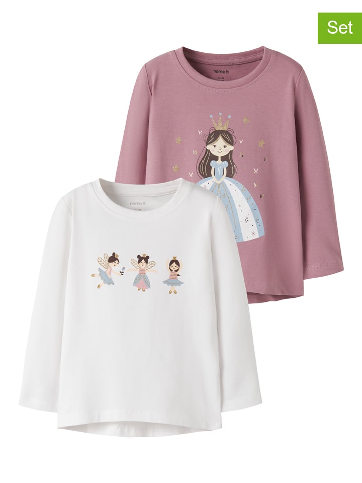 2er-Set: Longsleeves ''Vix'' in Rosa/ Weiß