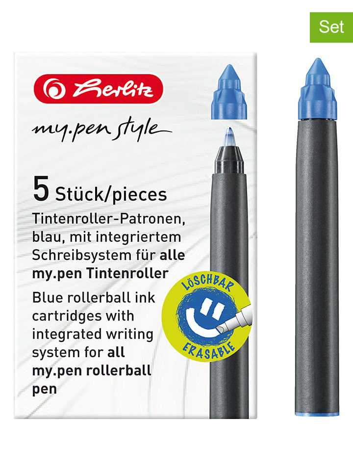 5-delige set: balpenpatronen blauw - 5x 5 stuks