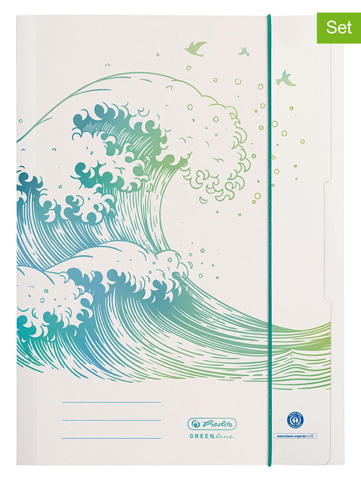 2er-Set: Sammelmappen ''GREENline Welle'' in Beige/ Grün - DIN A4