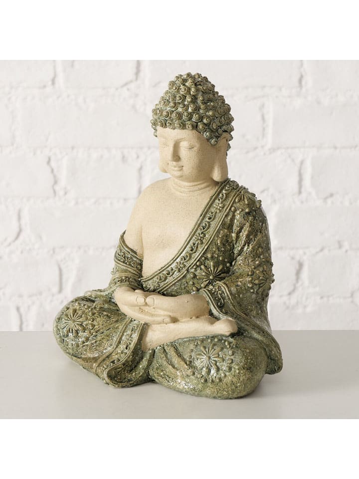 Figurka dekoracyjna "Lasany" w kolorze zielono-beżowym - wys. 24 cm