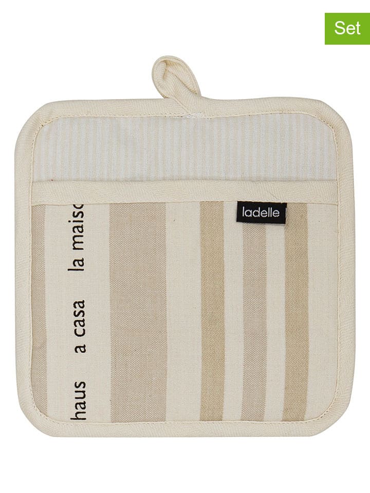 2er-Set: Topflappen "La Casa" in Taupe in Beige - (L)21 x (B)21 cm