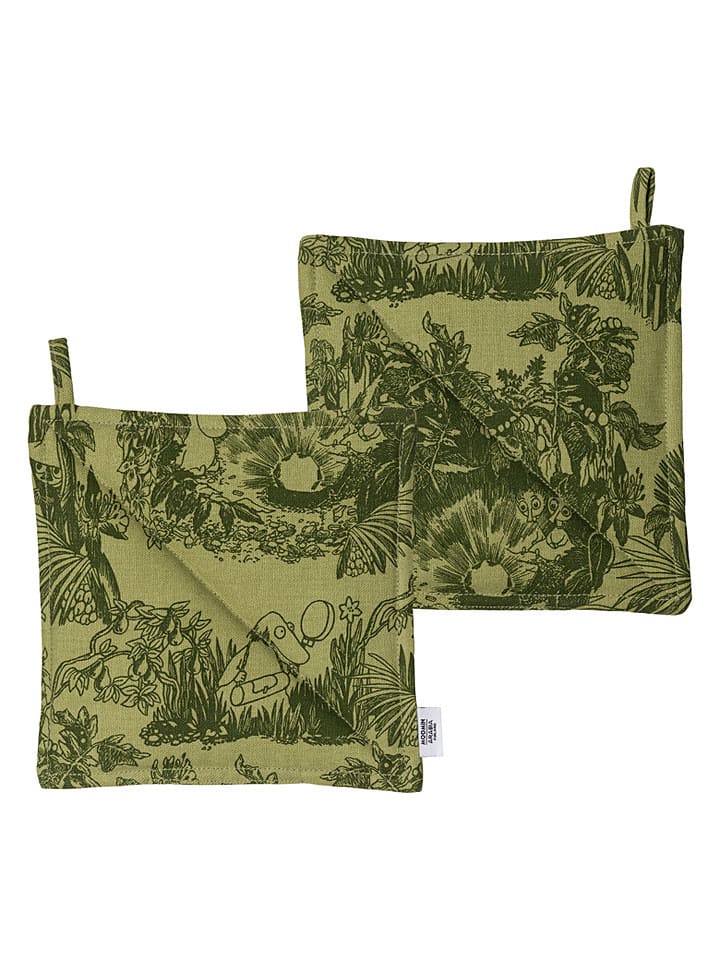 2-delige set: pannenlappen ''M.Forest'' groen - (L)22 x (B)22 cm