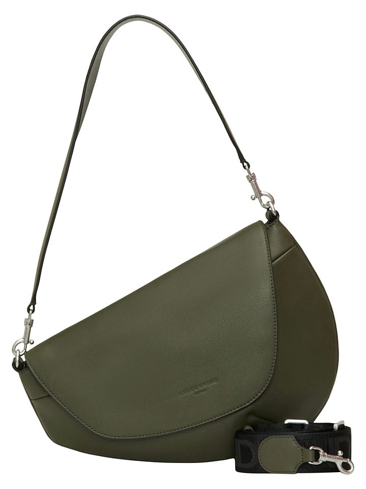 Skórzana torebka "Oval" w kolorze khaki - 33 x 21 x 5 cm