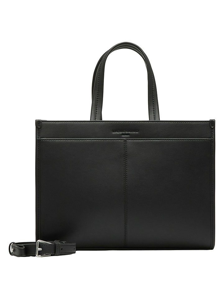Leder-Henkeltasche in Schwarz - (B)35 x (H)25 x (T)14 cm