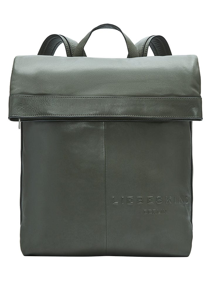 Skórzany plecak w kolorze khaki - 31 x 40 x 14 cm