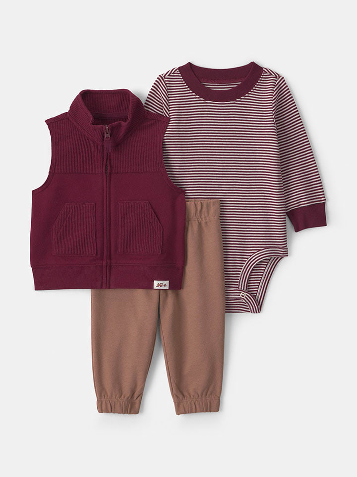 3-delige outfit auberginekleurig/bruin