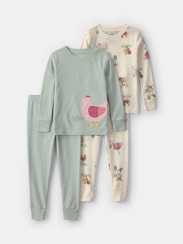 2er-Set: Pyjamas in Grün/ Creme