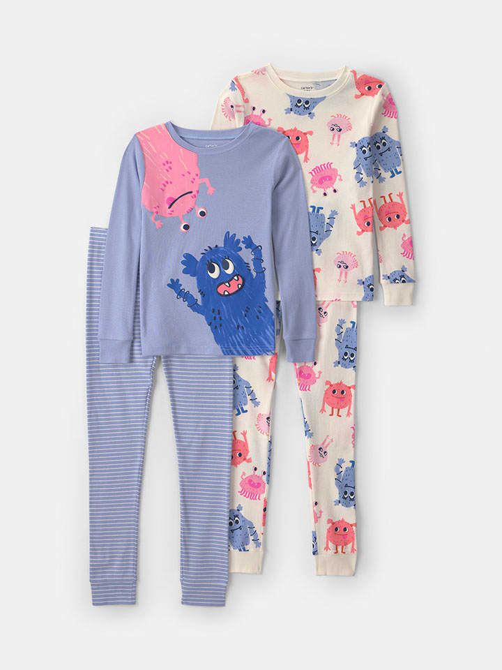 2er-Set: Pyjamas in Hellblau/ Creme
