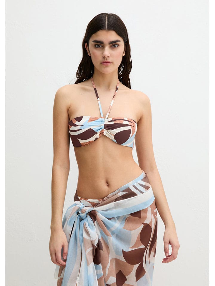 Bikini-Oberteil in Braun/ Hellblau/ Creme