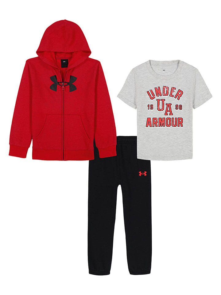 3tlg. Outfit in Rot/ Grau/ Schwarz