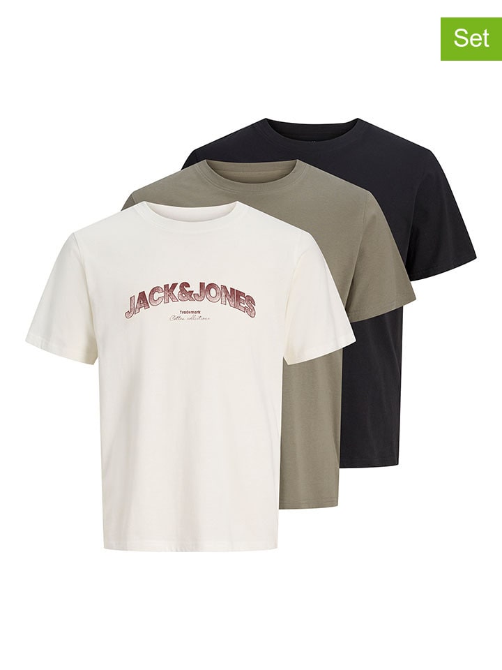 3er-Set: Shirts in Schwarz/ Creme/ Khaki