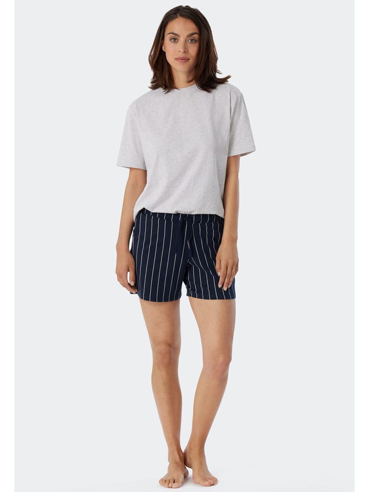Pyjama-Shorts in Weiß/ Dunkelblau