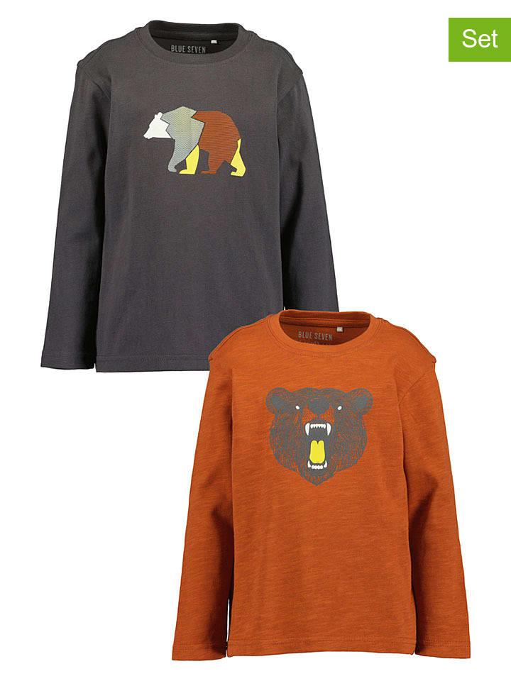 2-delige set: longsleeves cognackleurig/antraciet