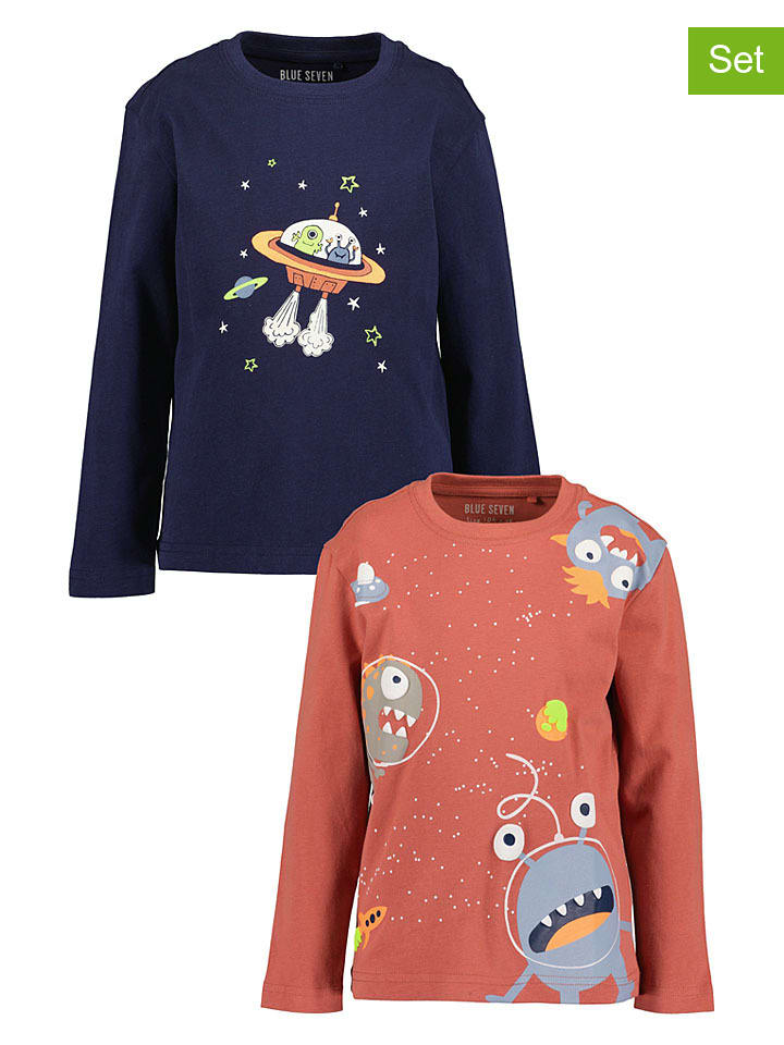 2er-Set: Longsleeves in Koralle/ Dunkelblau