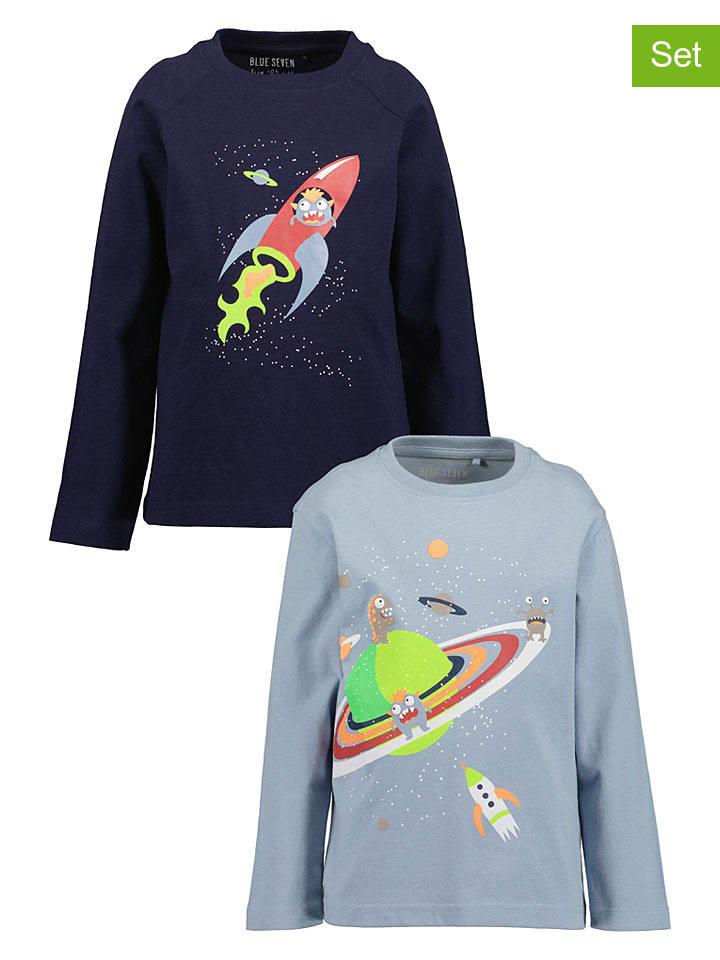 2er-Set: Longsleeves in Dunkelblau/ Hellblau