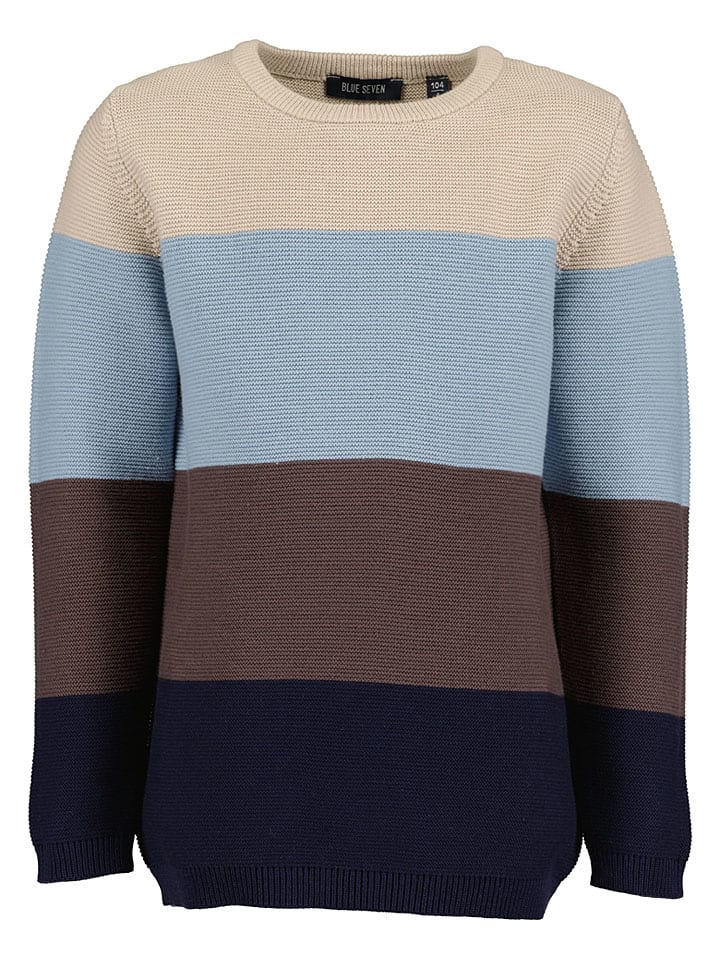 Pullover in Braun/ Hellblau/ Dunkelblau