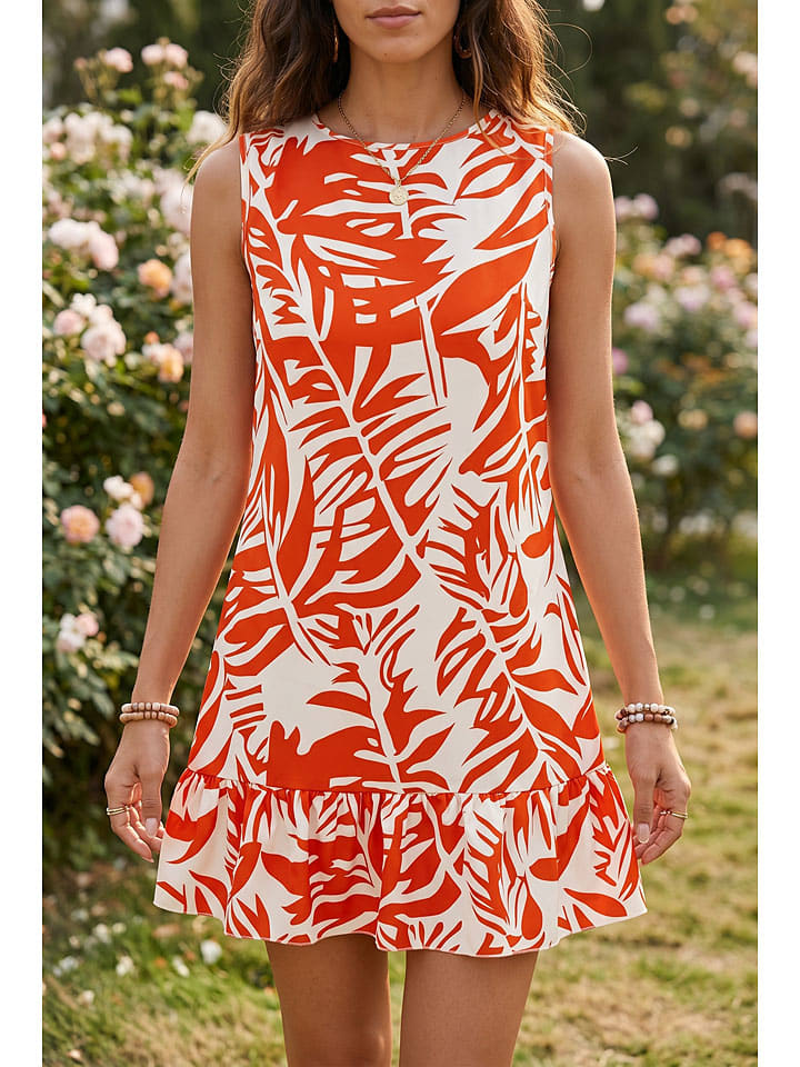 Kleid in Orange/ Weiß