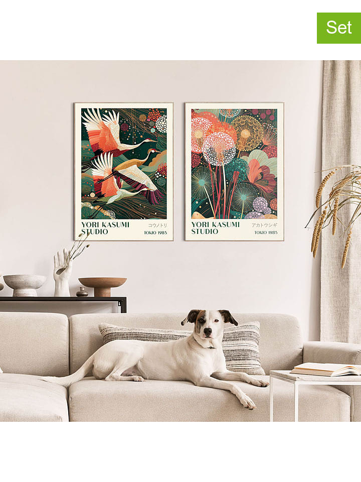 2-delige set: ingelijste kunstdrukken ''Yori Kasumi Flora Fauna Set''