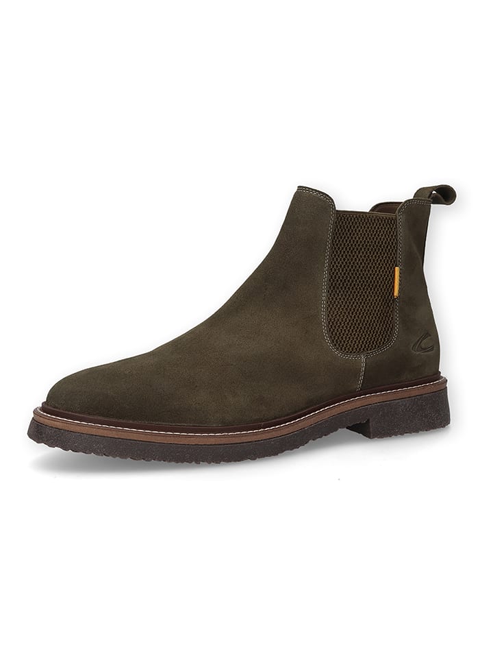 Leder-Chelsea-Boots in Khaki