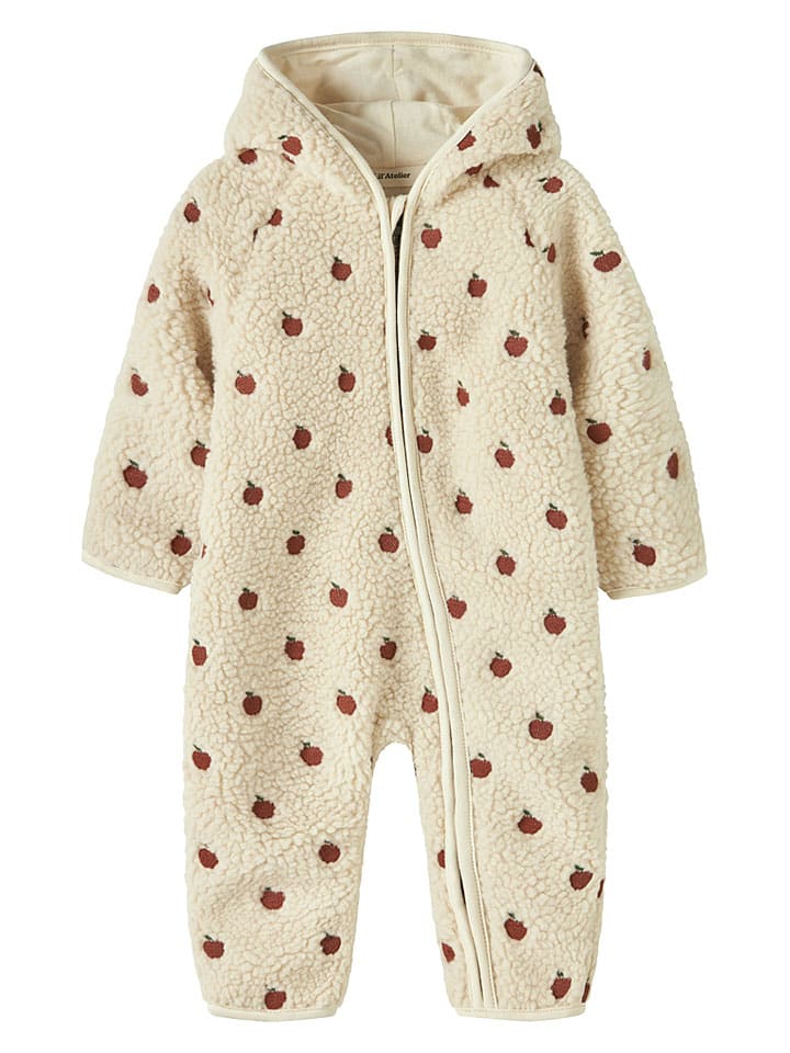 Fleece-Overall "Nalo" in Creme/ Rot